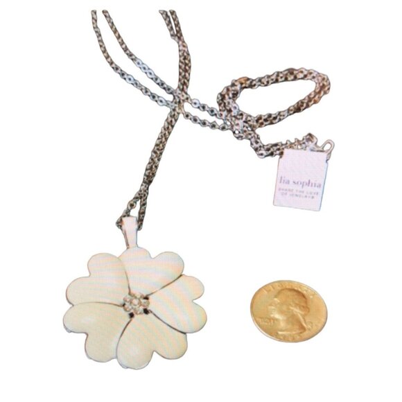 LIA SOPHIA- RHODIUM FLOWER NECKLACE WOMEN 43" - Picture 4 of 4